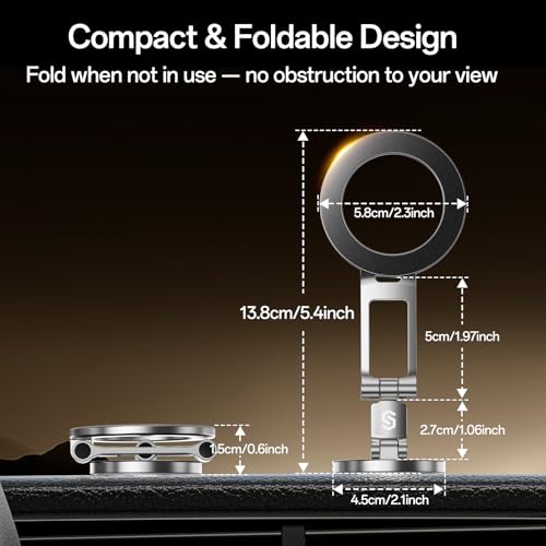 Fits MagSafe Car Mount Magnetic Phone Holder for Dash and Tesla (Titanium Silver)