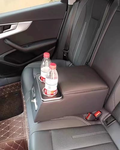 Center Console Organizer with Cup Holder& Phone Holder for Car & Van & Truck Back Bench Seat Armrest Business Middle Storage Box (Black)