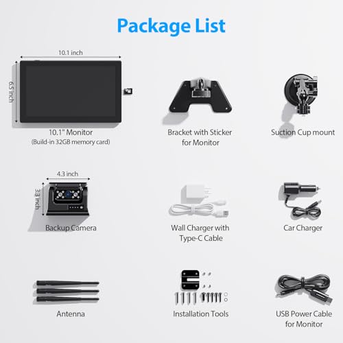 10.1" Magnetic Solar Wireless Backup Camera System (Black / 10'' 1 CAM Rear View)
