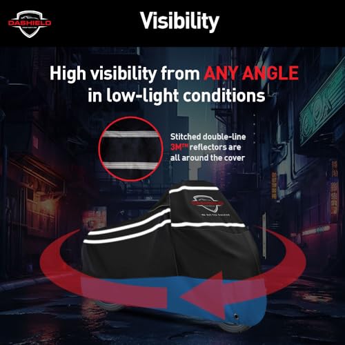 Ultimum Series Motorcycle Cover Waterproof All Weather Protection Universal Heavy Duty Night Reflector with Lock (M)