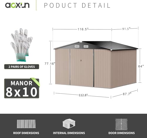 9.4x7.3 FT Shed Outdoor Storage Shed (Brown / 9.8'x7.6')