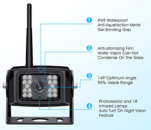 Wireless Backup Camera System Kit for Rv (Black+Silver / 7-inch + 1 Wireless Camera)