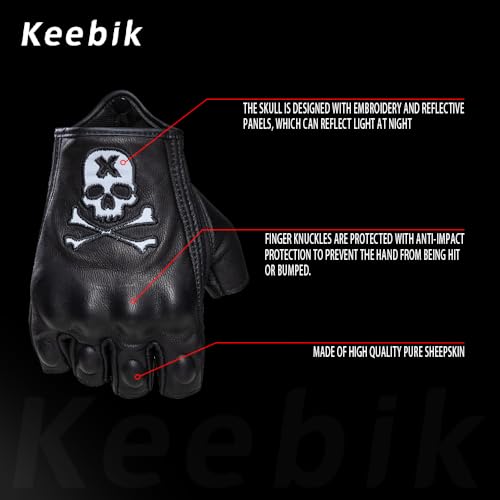 Goatskin Leather Motorcycle Motorbike Powersports Racing Gloves Reflective Skull Touchscreen for Men and Women Model (HEE14 / X-Large)
