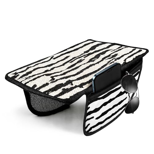 Animal Print Car Center Console Armrest Cover with 2 Side Pockets (Zebra Print)