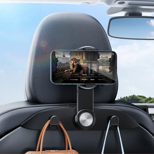 1 Pack Car Seat Hooks & Phone Mount for Tesla Model Y (Metallic Black)