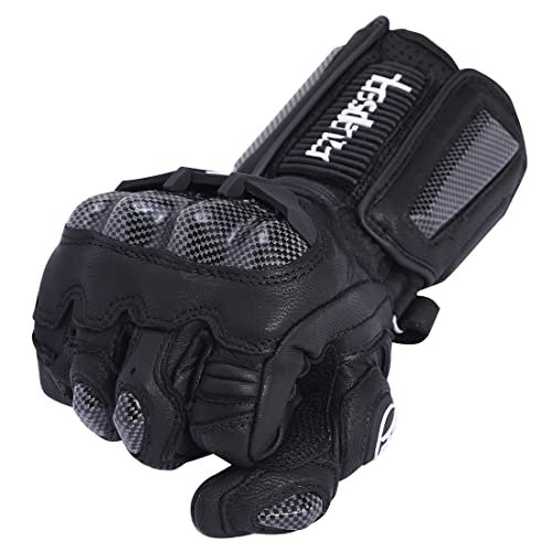 Unisex Leather Motorcycle Touch Gloves KM045 Black XXL (XX-Large / Black)