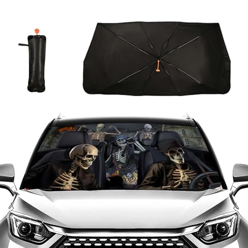 Funny Skull Car Windshield Sun Shade Umbrella Windshield Shade Sunshades Car Cover for Most Vehicles Foldable Front Window Sunshade Cover (One Size / Funny Skull)