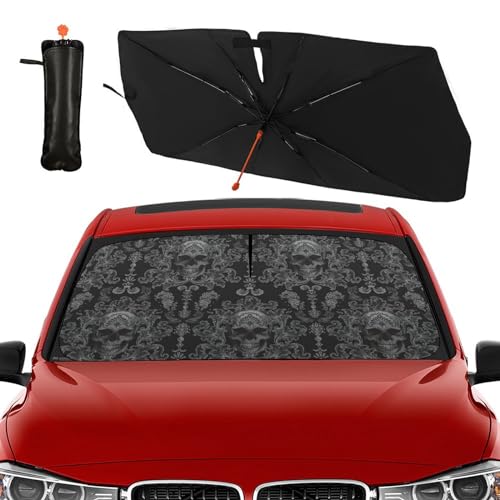 Gothic Skull Car Windshield Sunshade Umbrella Foldable (57X31 Inch / Color-SKULL3)