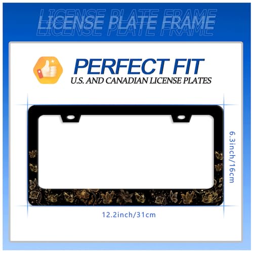 Golden Butterfly License Plate Frame Stainless Steel Accessory 12.3x6.3Inch (Golden Butterfly Pattern)
