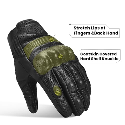 Goatskin Leather Motorcycle Motorbike Powersports Racing Gloves Touchscreen for Men and Women Model DN01 (Black Perforated / Medium)