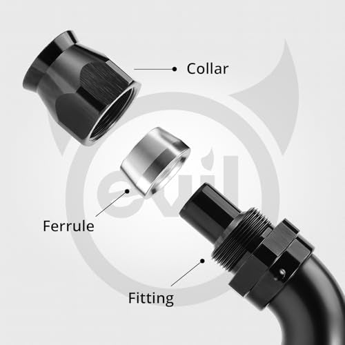 6AN 45 Degree PTFE One Piece Full Flow End Hose Fitting Aluminum Black 2PCS (4AN / 90 Degree)