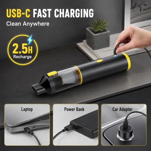 Handheld Car Vacuum Portable Cordless 3 Suction Modes (Black-yellow)