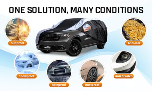 Dodge Durango Car Cover Waterproof All Weather with Silver Strip Design (Custom Fit Dodge Durango)
