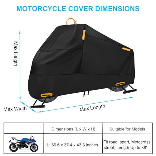Motorcycle Cover Waterproof Outdoor (L (Fits up to 86"))