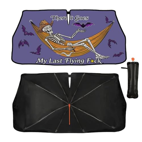 Funny Skeleton Skull Car Windshield Sunshade Umbrella Sun Visor (57X31 Inch / styled45f-8)