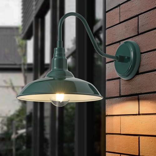 10‘’ Dome Outdoor Gooseneck Barn Light Fixture with Wall Mount (Green / 10" Dome)