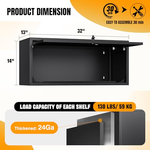 Small Wall Mounted Locking Cabinet Metal Garage Storage Cabinet Hanging Medicine Lockable Steel Utility Floating Tool 14" H Assembly Required Black (Black / 14" Tall)