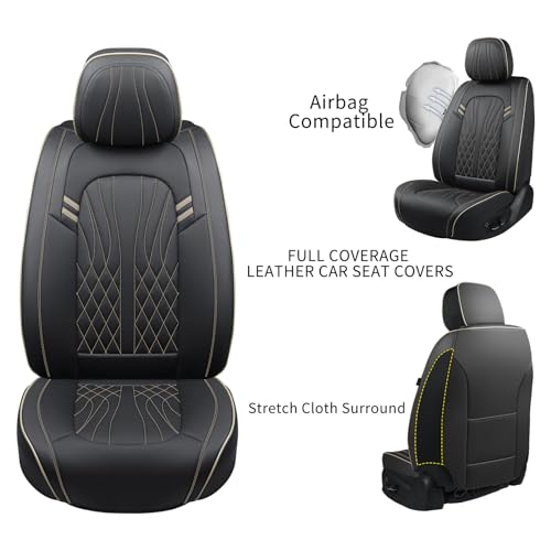 Leather Car Seat Covers 5 Pieces (Black 1/Full Set)