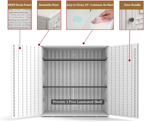 Indoor Outdoor Storage Cabinet with Doors and Shelf (White)