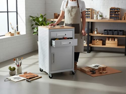 Heavy Duty Rolling Storage Cabinet with Wheels and Drawers (1 Door, 2 Drawer (20" W x 18" D x 34.7" H) / Granite)