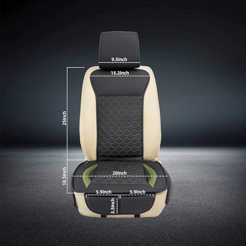Leather Car Seat Covers Front 2PC Black Green Waterproof (Black/Green)