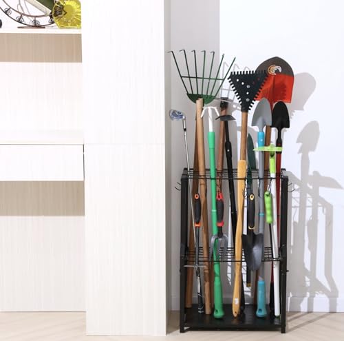 Garden Tool Organizer for Garage Corner (Quadrangel-Black)