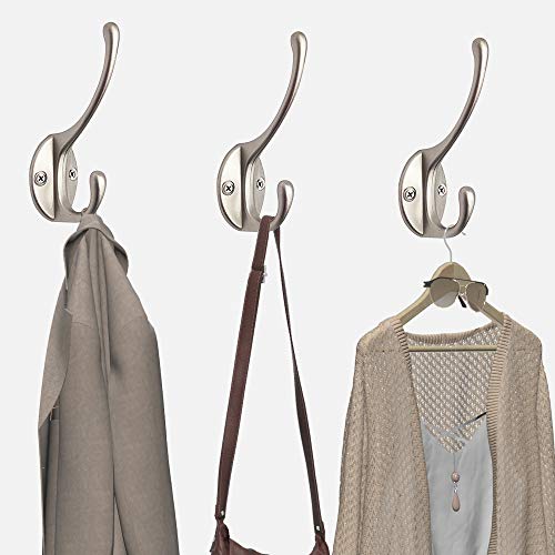 10 Pack Silvery Double Coat Hooks Utility Hooks for Coat (Silvery)