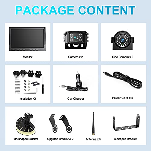 HD 1080P 10" Wireless RV Dual Backup Camera System with Recording (Black / 10" 4-Cam)