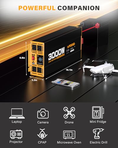 3000W Pure Sine Wave Inverter 12V DC to 110V 120V AC Converter for RV Truck Home Off (3000w-12v)