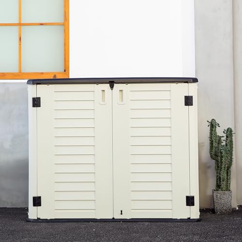Outdoor Patio Storage Shed (Ivory White-26Cu.ft)