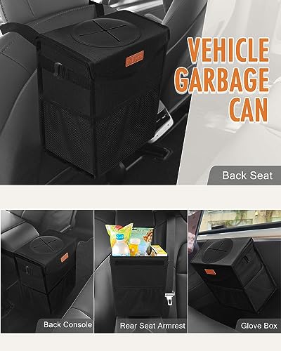 Car Trash Can with Lid Leakproof Car Garbage Bag Vehicle Trash Bin (2.8 Gallons / Black)