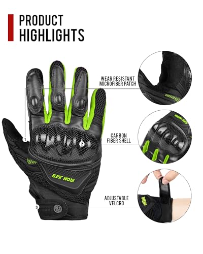 Motorcycle Gloves Touch Screen for Men Women Padding Hard Knuckle Cycling Motorbike ATV Hiking Riding Climbing Glove (XX-Large / Carbon-Green)