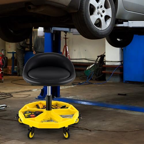 Rolling Garage Stool (Yellow / One Tier Tool Tray)