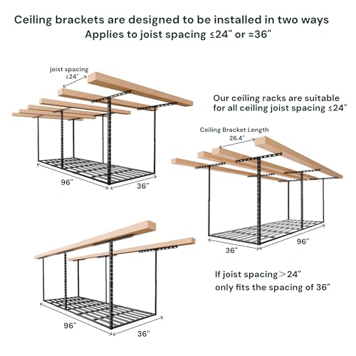 3x8 Overhead Garage Storage Rack Organization (Hammertone Black / 3*8 FT - 1 Pc)