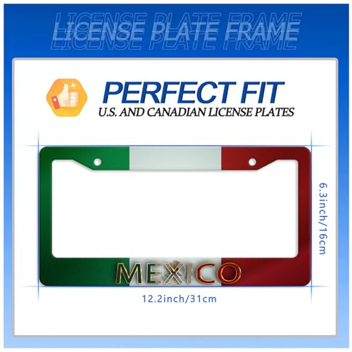 Mexico Flag License Plate Frame Stainless Steel Car Accessory 6.3x12.3Inch (Personalise Mexico Flag)