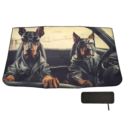 Windshield Sun Shade Umbrella Doberman Driving Foldable Car Front Window Sunshade Blocks UV Rays Heat Keep Vehicle Cool 55"x27.5" (multi 5)