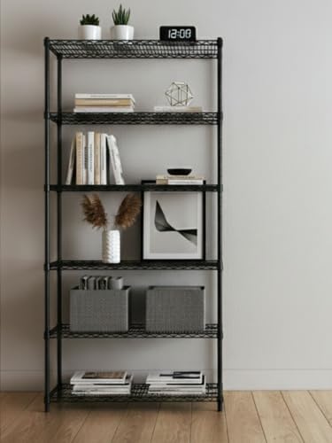 Black 5 Tier Metal Adjustable Freestanding Garage Storage Wire Shelving Unit (Black-5Tiers-36x14x72")