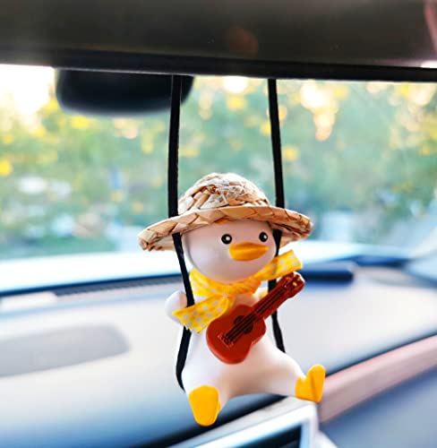 Swinging Duck Car Hanging Ornament Cute Decor Rear View Mirror Accessories Mirror Hanging Car Pendant Interior for Women Charm (E)
