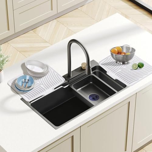 Silicone Dish Drying Mat for Kitchen Counter (White-2pcs / 16" x 12")