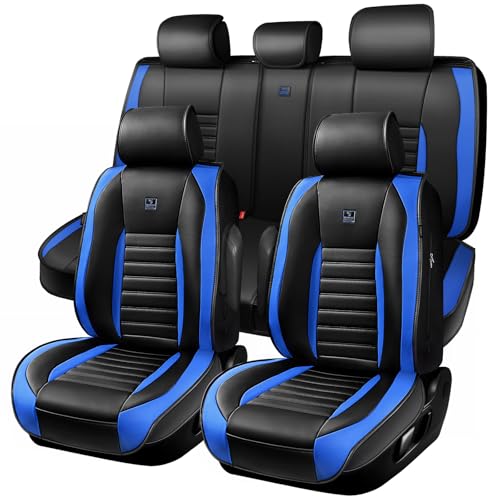 Nappa Leather Car Seat Covers Full Set (Black blue / Full Set)