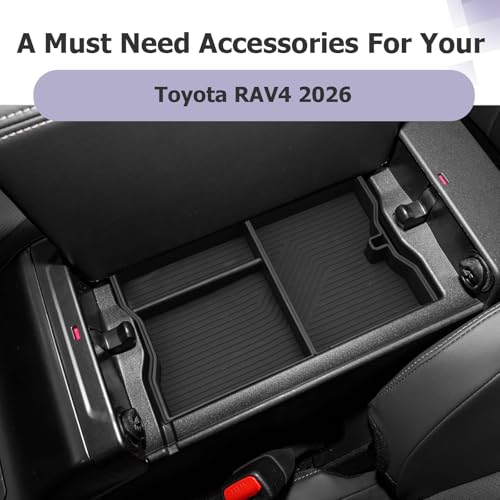 2026 RAV 4 Center Console Organizer Compatible with 2026 Toyota RAV 4 Accessories Armrest Console Secondary Storage Box Insert Tray ABS Material Black