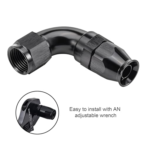 6AN 90 Degree PTFE One Piece Full Flow End Hose Fitting Aluminum Black (6AN / 90 Degree)