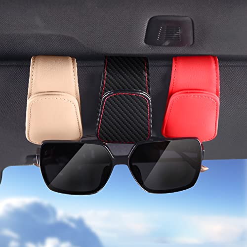 Sunglasses Holders for Car Sun Visor (1 Pack / White/Carbon Fiber)