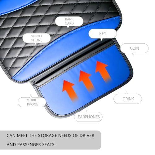 Leather Car Center Console Cover with Side Storage Pockets (Blue)