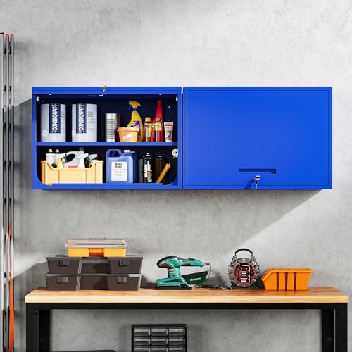 Metal Garage Wall Cabinet with Doors and Shelves (16"D x 32"W x 22"H / Blue)