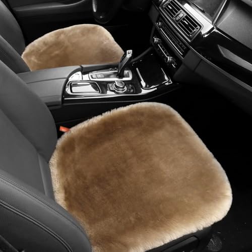 Genuine Sheepskin Car Seat Cushion Seat Covers for Cars Trucks SUV Comfort Seat Protector Pad for Car Driver Seat Car Accessories for Women Office Chair Car Decor (Tan / Front Seat Cushion-1 Pc)