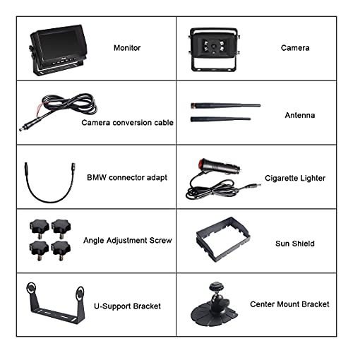 MC7108 Wireless RV Backup Camera System 7'' Monitor Built in DVR Rear View Camera with Infrared Night Vision and Wide Viewing Angle for Truck