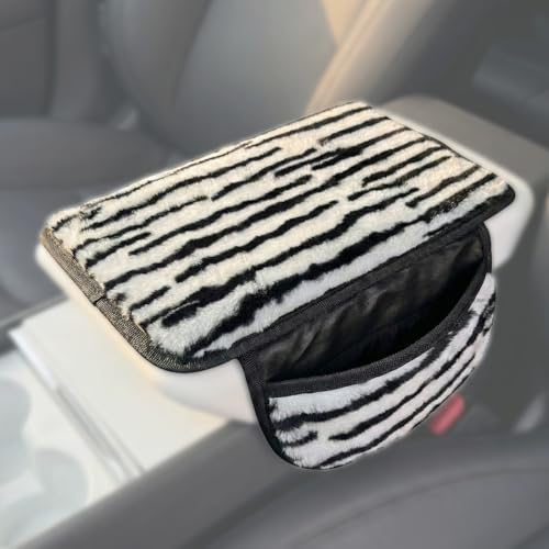Plush Animal Print Car Center Console Cover with Side Pockets