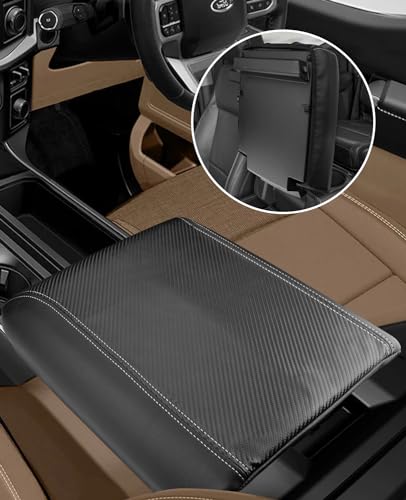 Center Console Cover for 2025 2026 Ford F150 Accessories Interior 2021 2022 2023 2024 Car Middle Arm Rest Armrest Lid Seat Cover Protector Elbow Cushion Pad (Carbon Fiber Texture / 2021-2026)