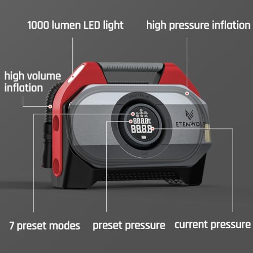 VORTEX S6 Tire Inflator Portable Air Compressor (Red / 19200 Mah)